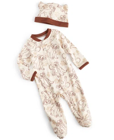 Disney Baby Boys The Lion King Footed Coverall & Hat, 2 Piece Set In Beige