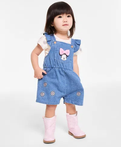 Disney Baby Girl 2-pc. Minnie T-shirt & Denim Shortall Set In Blue