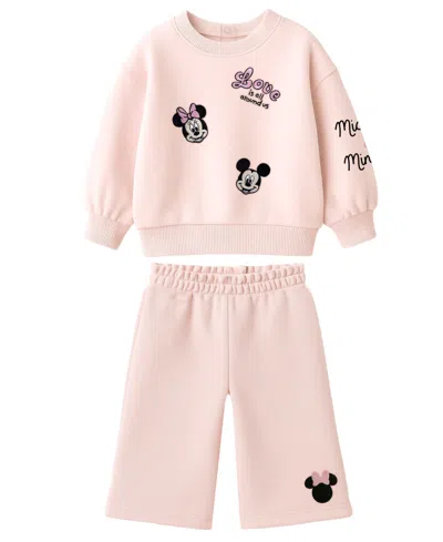 Disney Baby Girls 2-piece Mickey And Minnie Top And Pants Set In Pink