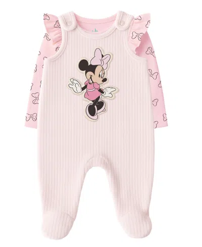 Disney Baby Girls 2-piece Minnie Mouse Overall And Top Set In Pink