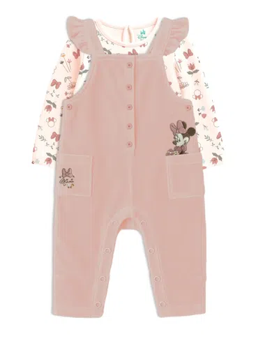 Disney Baby Girls 2-piece Minnie Mouse Top And Corduroy Overall Set In Pink