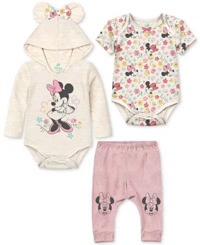 Disney Baby Girls 3-pc. Minnie Mouse Bodysuits & Joggers Set In Pink