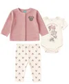 Disney Baby Girls 3-piece Minnie Cardigan, Bodysuit And Pants Set In Blue