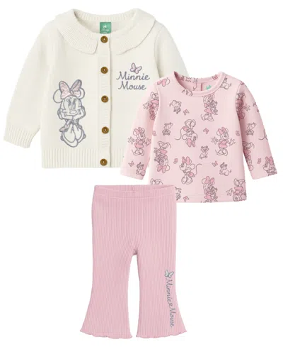 Disney Baby Girls 3-piece Minnie Mouse Cardigan, Top And Pants Set In Multi