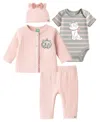 Disney Baby Girls 4-piece Marie The Cat Ribbed Velour Cardigan, Pants, Bodysuit And Hat Set In Pink