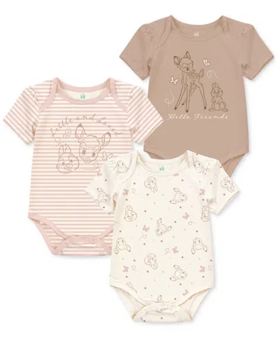 Disney Baby Girls Bambi Short-sleeve Bodysuits, Set Of 3 In Pink