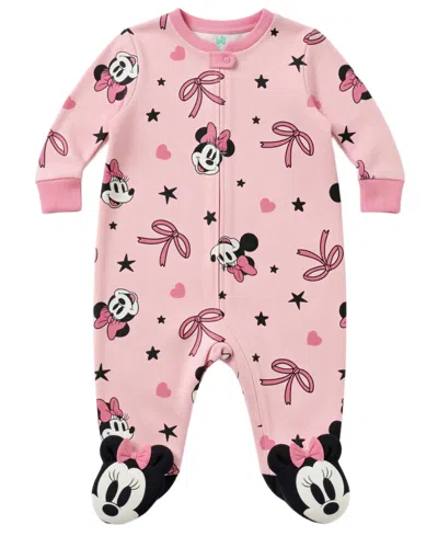 Disney Kids' Baby Girls' Minnie Aop Zip-up Coverall In Pink