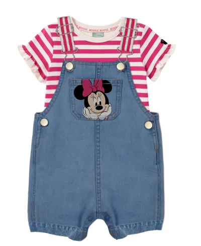 Disney Baby Girls' Minnie Mouse Bodysuit & Shortall, 2-piece Set In Blue