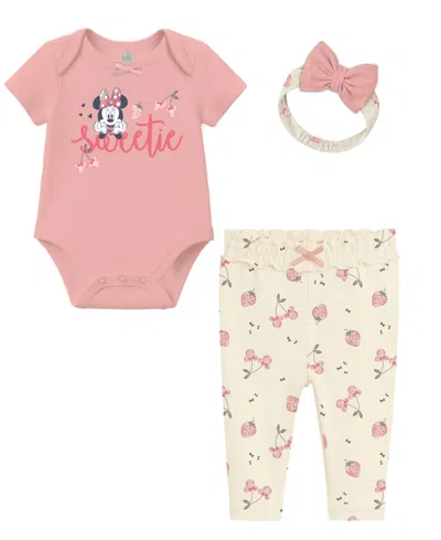 Disney Baby Girls' Minnie Mouse Bodysuit, Pants And Headband, 3-piece Set In Multi