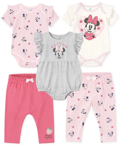 Disney Baby Girls Minnie Mouse Bodysuits & Pants, 5 Piece Set