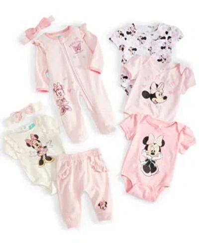 Disney Baby Girls Minnie Mouse Bodysuits Outfit Sets In Pink