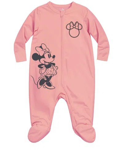 Disney Baby Girls' Minnie Mouse Footed Coverall In Pink
