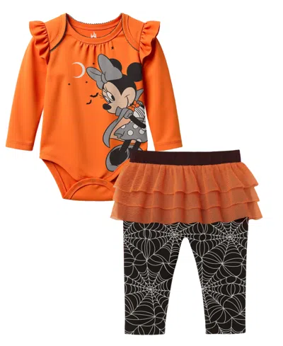 Disney Baby Girls Minnie Mouse Halloween Skeggings Set In Orange