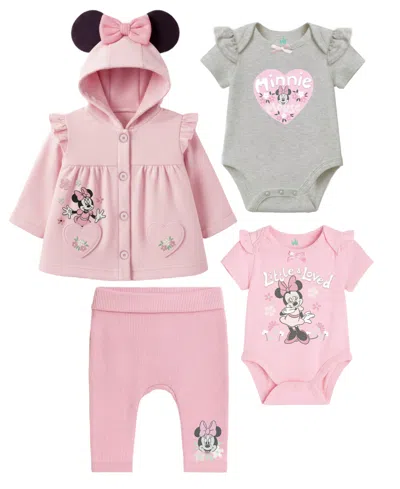 Disney Baby Girls' Minnie Mouse Jacket And Bodysuit And Pant, 4-piece Set In Multi