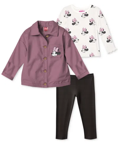 Disney Baby Girls Minnie Mouse Jacket, Top & Ribbed Leggings, 3 Piece Set In Pink