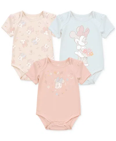 Disney Baby Girls Minnie Mouse Short-sleeve Bodysuits, Set Of 3 In Pink