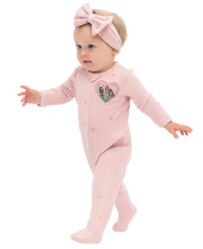 Disney Baby Girls' Princess Sleep And Play & Bow Headband, 2-piece Set In Pink