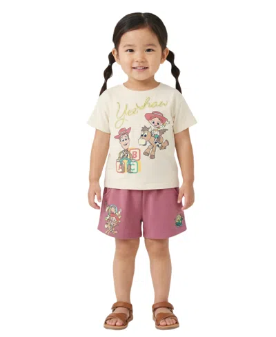 Disney Baby Girls' Toy Story Short-sleeve T-shirt And Shorts, 2-piece Set In White