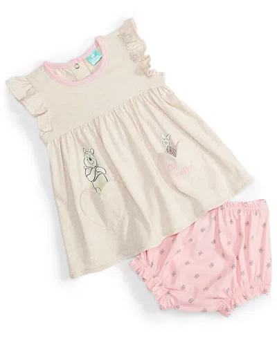 Disney Baby Girls Winnie-the-pooh & Piglet Top & Bloomers, 2 Piece Set In Beige