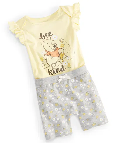 Disney Baby Girls Winnie-the-pooh Bee Kind Bodysuit & Shorts, 2 Piece Set In Light Yellow