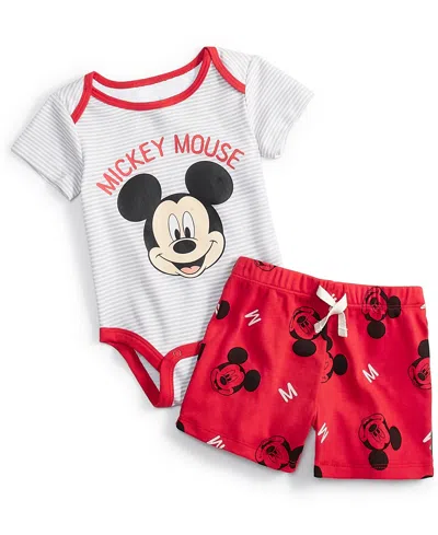 Disney Baby Mickey Mouse Bodysuit & Shorts, 2 Piece Set In Red