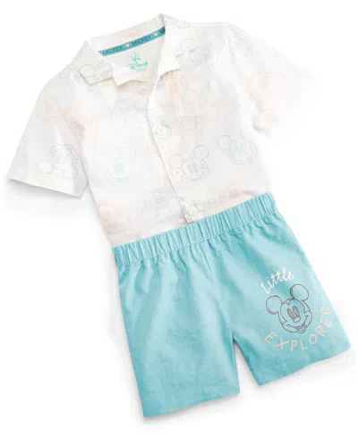 Disney Baby Mickey Mouse Shirt & Twill Shorts, 2 Piece Set In White