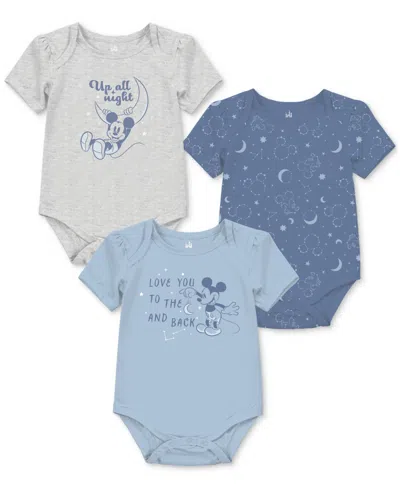 Disney Baby Mickey Mouse Short-sleeve Bodysuits, 3 Pack In Blue
