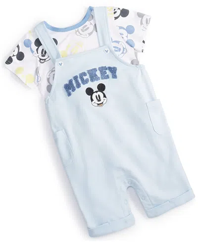 Disney Baby Mickey Mouse T-shirt & Shortall, 2 Piece Set In Light Blue