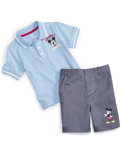 Disney Baby Mickey Tipped Polo Shirt & Shorts, 2 Piece Set In Navy
