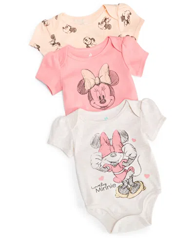 Disney Baby Minnie Mouse Printed Bodysuits, Pack Of 3 In Assorted