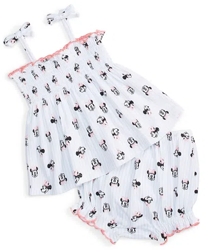 Disney Baby Minnie Mouse Printed Top & Bloomers, 2 Piece Set In Light Blue