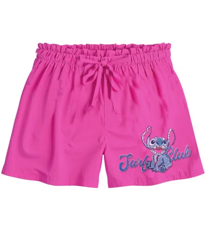 Disney Kids' Big Girls Stitch Embroidered Chief Value Cotton French Terry Shorts In Pink