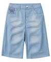 Disney Big Girls Stitch Embroidered Long Denim Shorts
