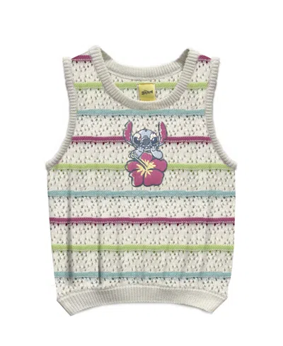 Disney Kids' Big Girls Stitch Embroidered Striped Crochet Tank Top