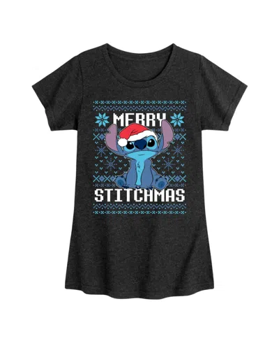 Disney Kids' Big Girls Stitchmas Graphic Short Sleeve Tee In Black