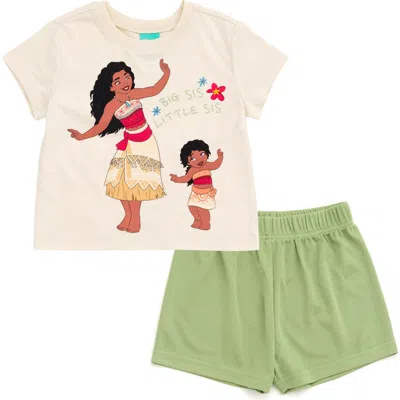 Disney Kids'  Big Sis Little Sis Graphic Jersey T-shirt And Mesh Shorts Outfit In Multi