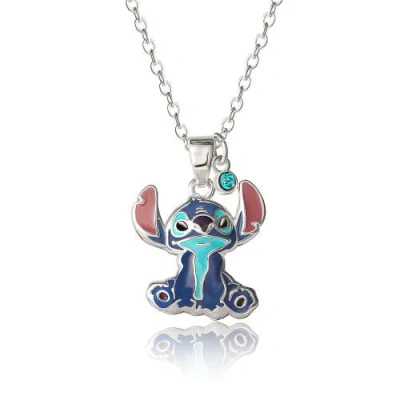 Disney Blue Crystal Sitting Stitch Pendant In Multi
