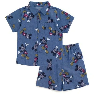 Disney Kids'  Button-down T-shirt & Shorts Set In Blue