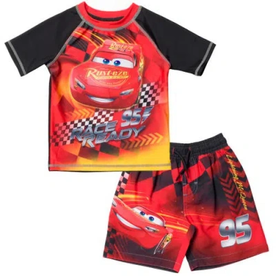Disney Kids'  Cars 2-piece Rash Guard And Swim Trunks Set In Black