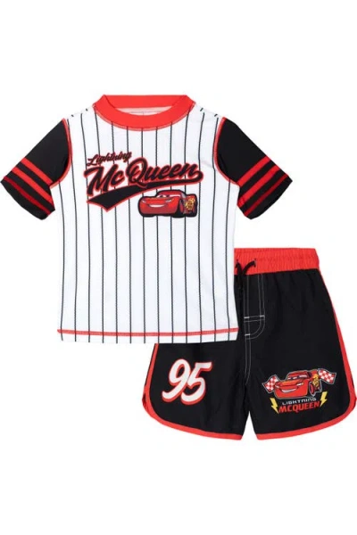 Disney Kids'  Cars 2-piece Rash Guard And Swim Trunks Set In White