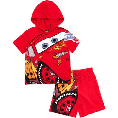 Disney Kids'  Cars Lightning Mcqueen 2-piece Hooded Tee And Shorts Set In Red