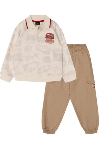 Disney Kids'  Cars Lightning Mcqueen 2-piece Polo Sweatshirt And Cargo Pants Set In Brown
