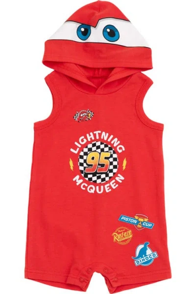 Disney Babies'  Cars Lightning Mcqueen Cosplay Sleeveless Hooded Romper In Red