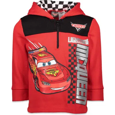 Disney Kids'  Cars Lightning Mcqueen Fleece Quarter-zip Hooded Sweatshirt In Red