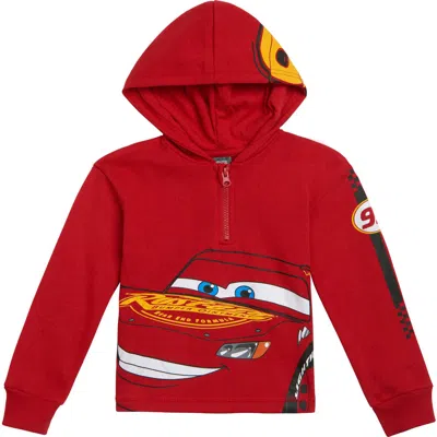 Disney Kids'  Cars Lightning Mcqueen Fleece Quarter-zip Hooded Sweatshirt In Red