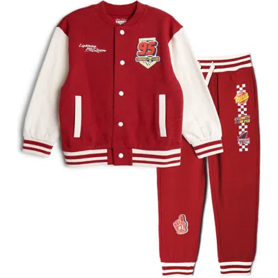 Disney Kids'  Cars Lightning Mcqueen Fleece Varsity Jacket And Pants Set In Red