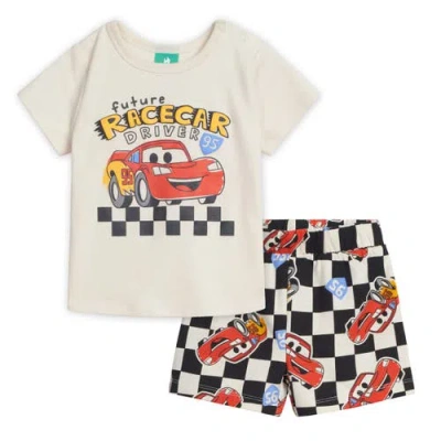 Disney Babies'  Cars Lightning Mcqueen French Terry 2-piece T-shirt And Shorts Set In Neutral