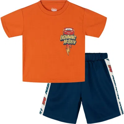 Disney Kids'  Cars Lightning Mcqueen Racing 2-piece T-shirt And Shorts Set In Orange