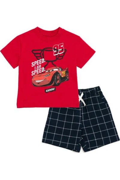 Disney Kids'  Cars Lightning Mcqueen T-shirt And Plaid Shorts Set In Multi