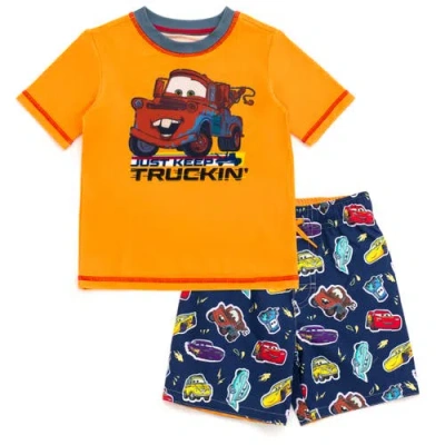 Disney Kids'  Cars Upf 50+ Rash Guard And Swim Trunks Set In Multi